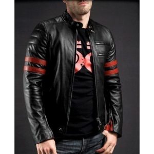 red stripe leather jacket
