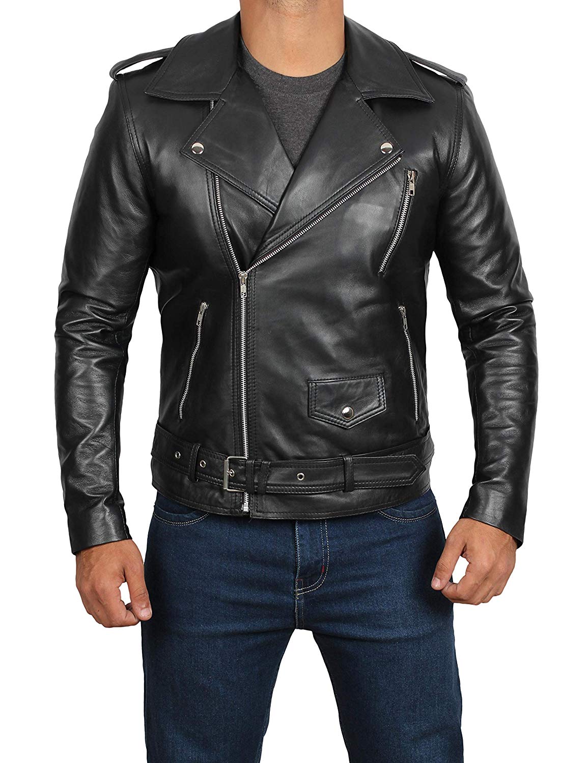 Black Real Leather Jacket Mens | $99.99 | Real Leather