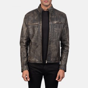 distressed cafe racer leather jacket
