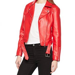 Womens Red Faux Leather Biker Jacket
